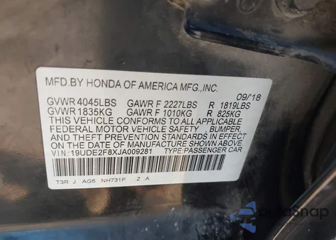 2018 Acura Ilx Premium A-Spec Packages/Technology Plus A-Spec Packages from USA, damaged, VIN 19UDE2F8XJA009281